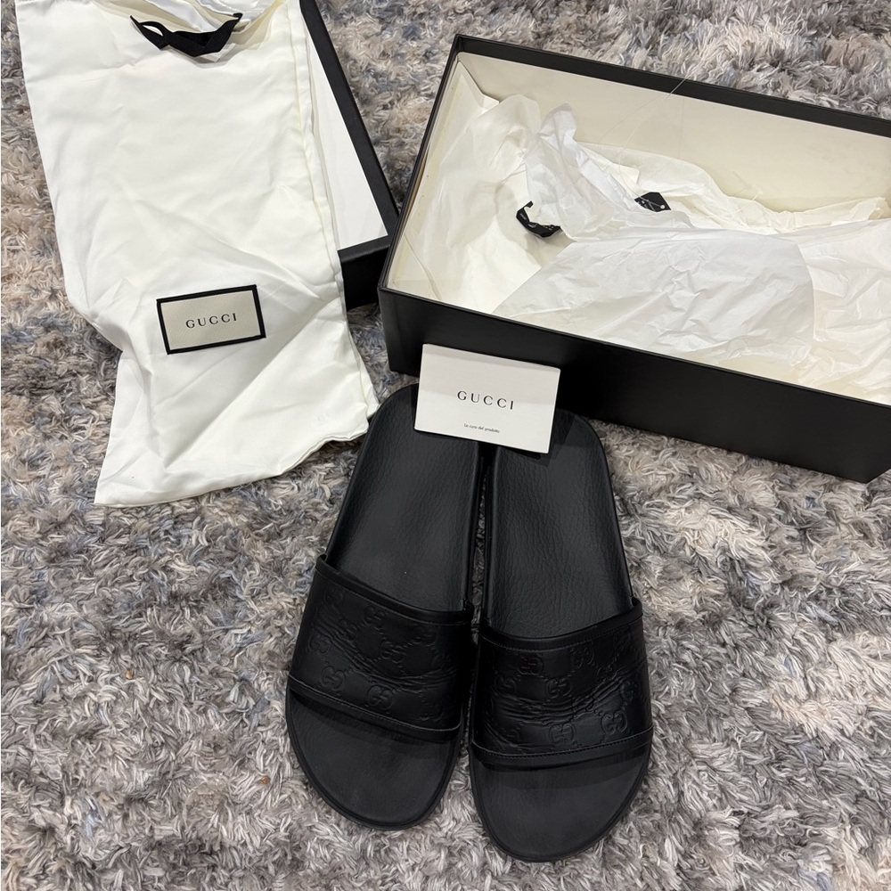 Gucci Black Leather Slides